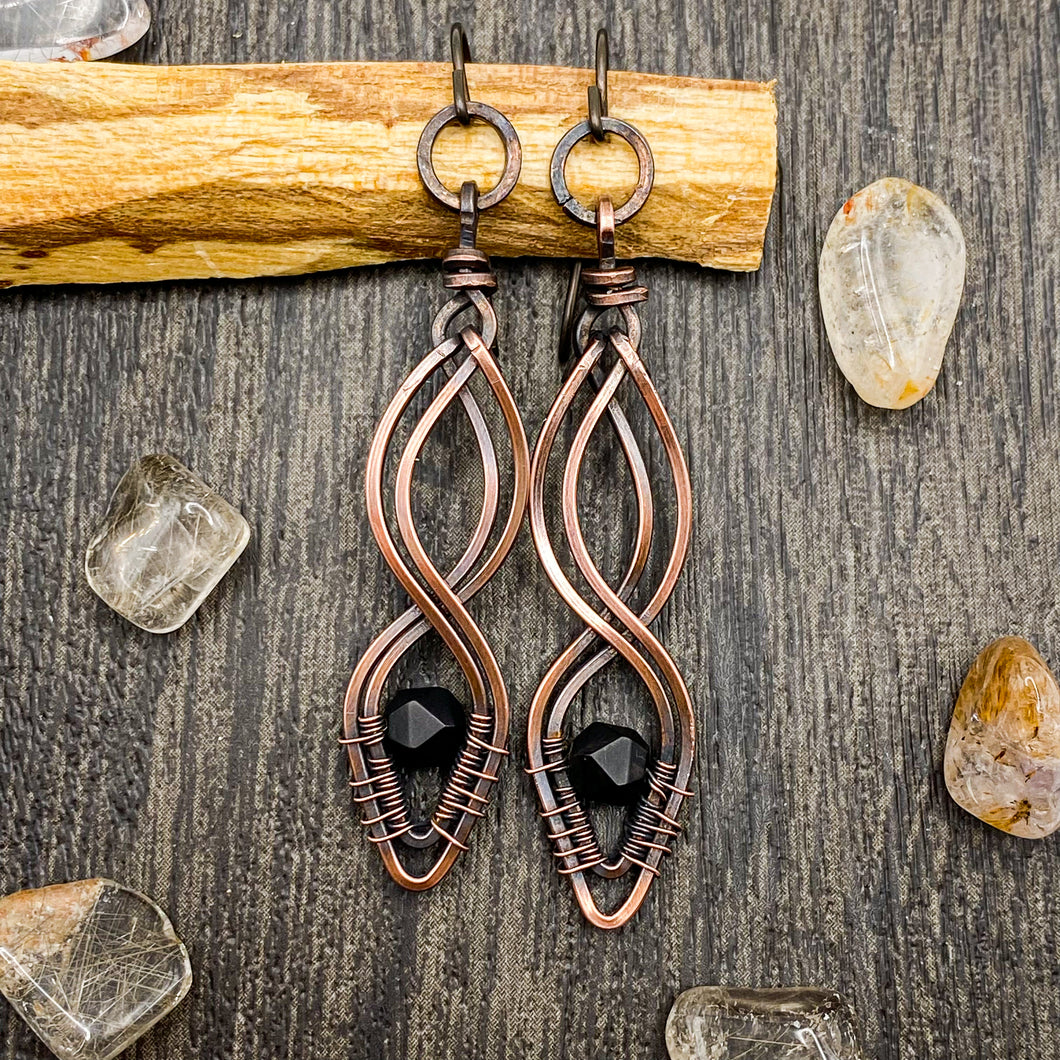 Onyx Earrings in Antiqued Copper
